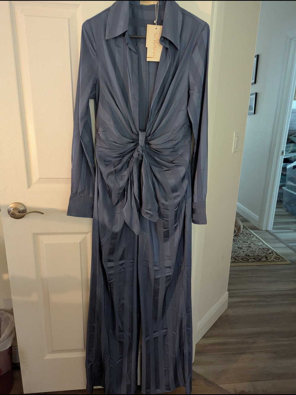 Akris Punto Blue Tie-Front Satin Jumpsuit
